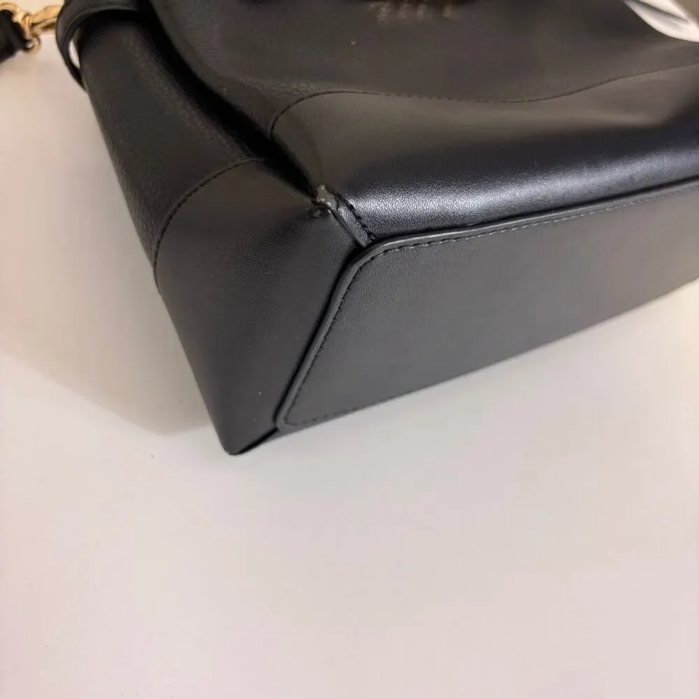 Michael Kors‎ Black Leather Reed Center Logo MK Satchel Purse